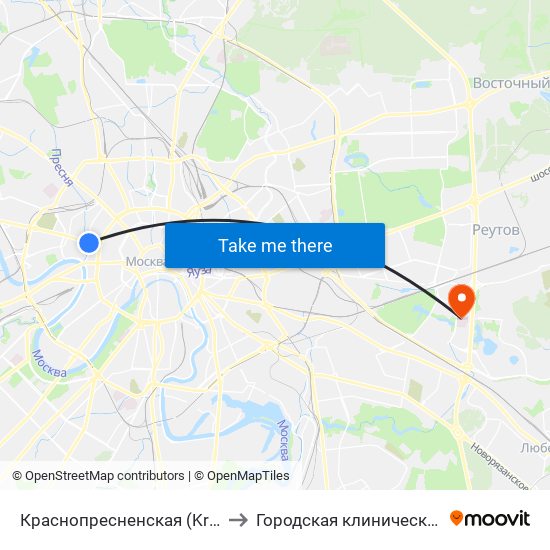Краснопресненская (Krasnopresnenskaya) to Городская клиническая больница №15 map