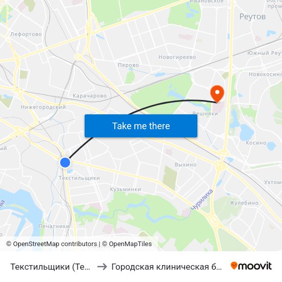 Текстильщики (Tekstilschiki) to Городская клиническая больница №15 map