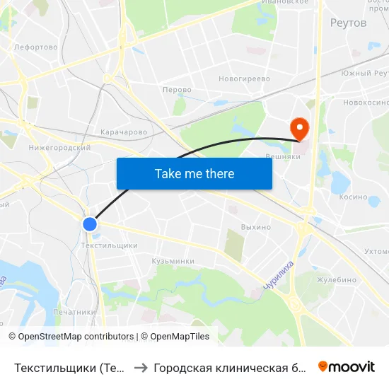 Текстильщики (Tekstilschiki) to Городская клиническая больница №15 map