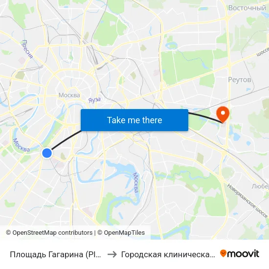 Площадь Гагарина (Ploschad Gagarina) to Городская клиническая больница №15 map