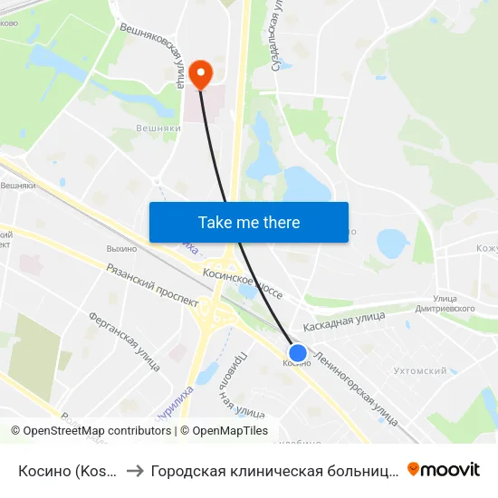 Косино (Kosino) to Городская клиническая больница №15 map