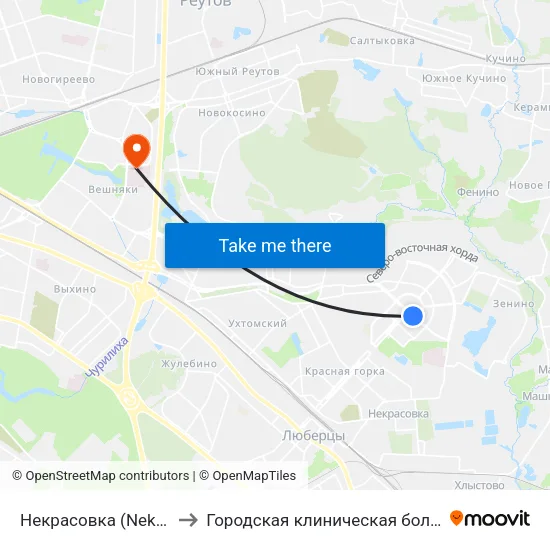 Некрасовка (Nekrasovka) to Городская клиническая больница №15 map