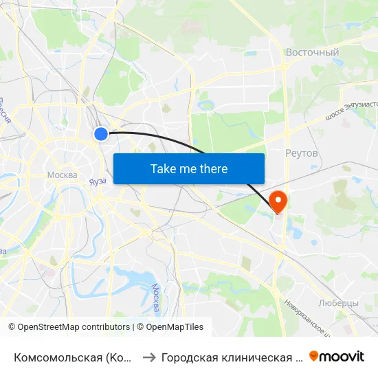 Комсомольская (Komsomolskaya) to Городская клиническая больница №15 map