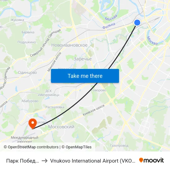 Парк Победы (Park Pobedy) to Vnukovo International Airport (VKO) (Международный аэропорт Внуково) map