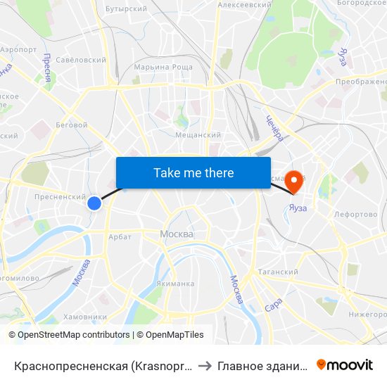 Краснопресненская (Krasnopresnenskaya) to Главное здание МГОУ map