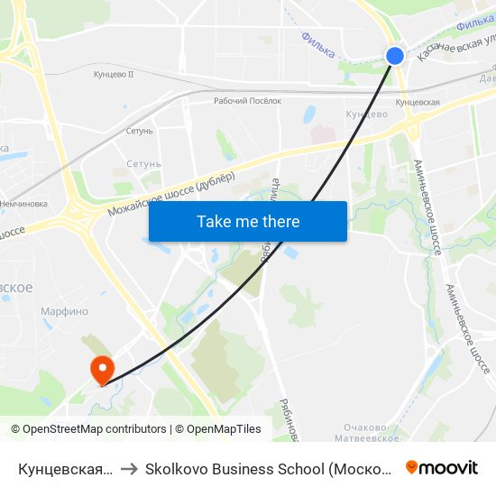 Кунцевская (Kuntsevskaya) to Skolkovo Business School (Московская школа управления «Сколково») map