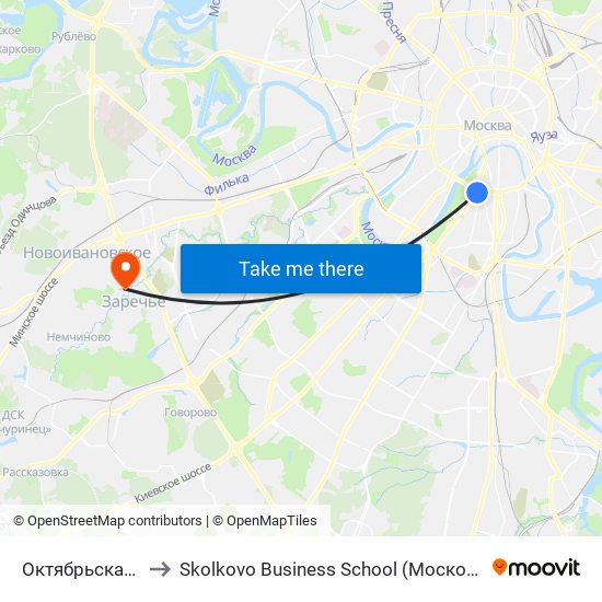 Октябрьская (Oktyabrskaya) to Skolkovo Business School (Московская школа управления «Сколково») map