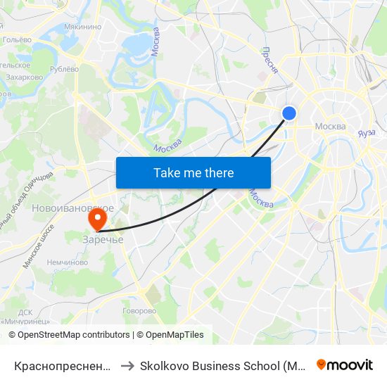 Краснопресненская (Krasnopresnenskaya) to Skolkovo Business School (Московская школа управления «Сколково») map