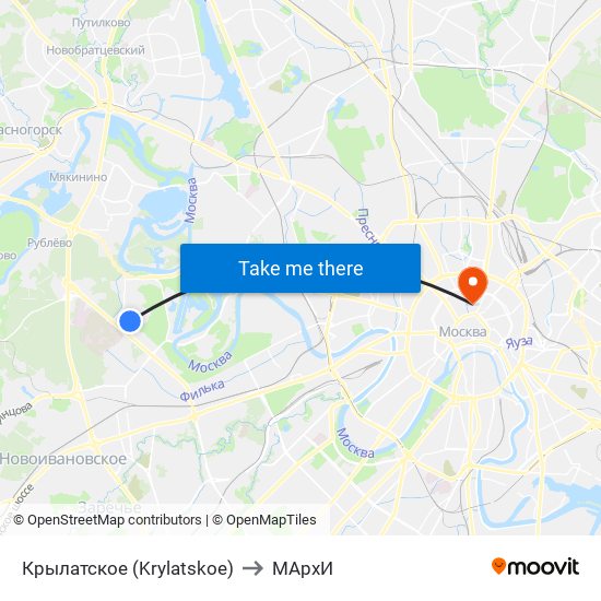 Крылатское (Krylatskoe) to МАрхИ map