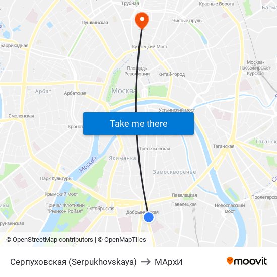 Серпуховская (Serpukhovskaya) to МАрхИ map