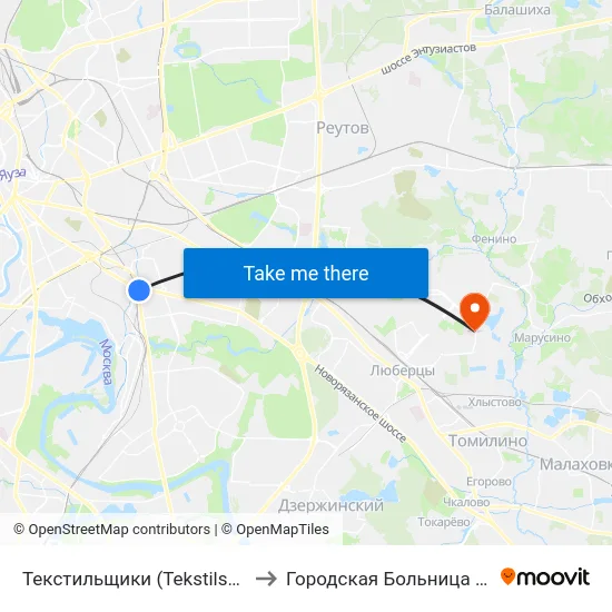 Текстильщики (Tekstilschiki) to Городская Больница №10 map