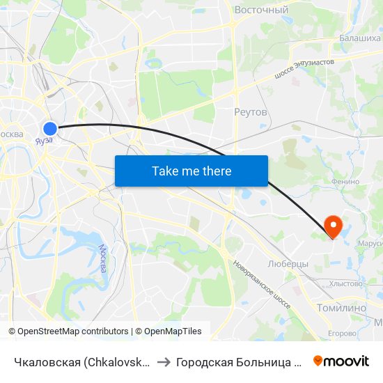 Чкаловская (Chkalovskaya) to Городская Больница №10 map