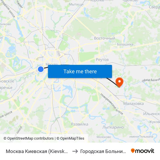 Москва Киевская (Kievsky Station) to Городская Больница №10 map