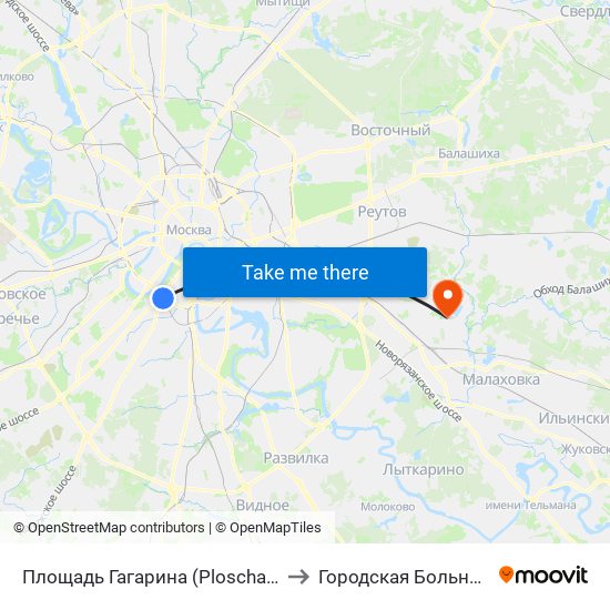 Площадь Гагарина (Ploschad Gagarina) to Городская Больница №10 map