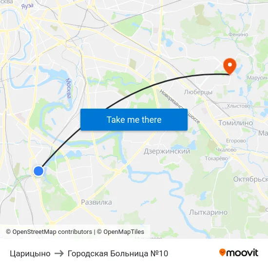 Царицыно to Городская Больница №10 map