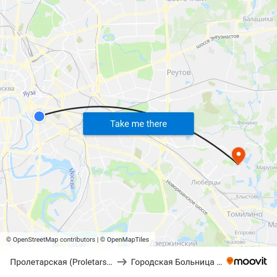 Пролетарская (Proletarskaya) to Городская Больница №10 map