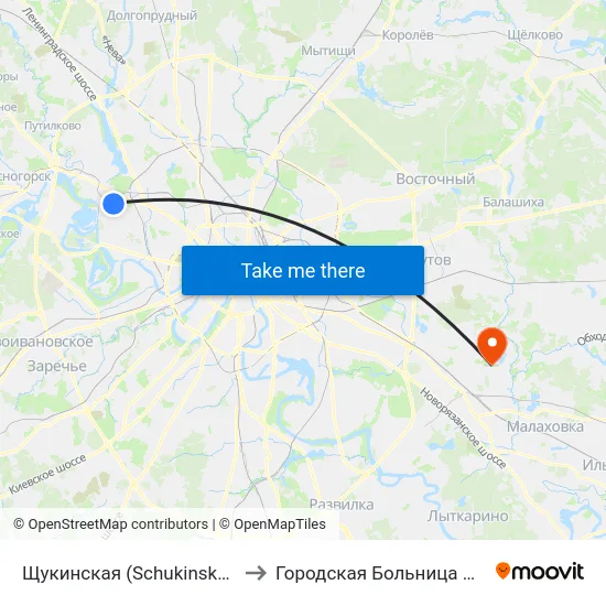 Щукинская (Schukinskaya) to Городская Больница №10 map