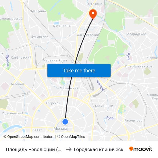 Площадь Революции (Ploschad Revolyutsii) to Городская клиническая больница №40 map