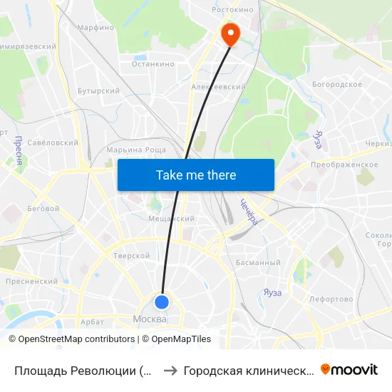 Площадь Революции (Ploschad Revolyutsii) to Городская клиническая больница №40 map