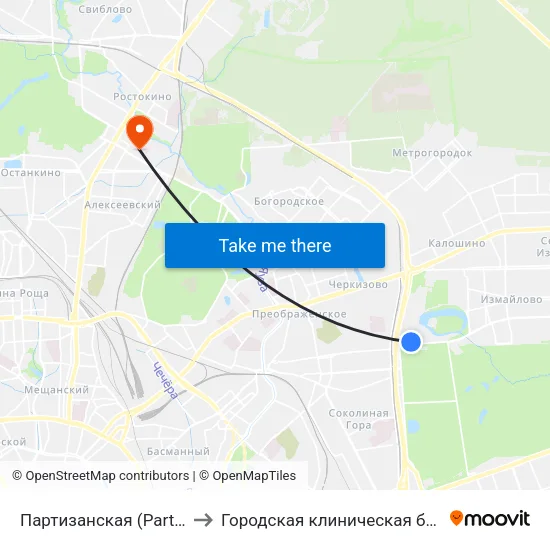 Партизанская (Partizanskaya) to Городская клиническая больница №40 map