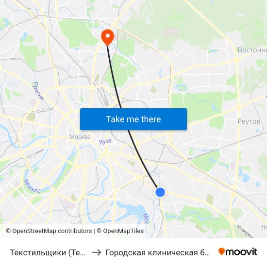 Текстильщики (Tekstilschiki) to Городская клиническая больница №40 map
