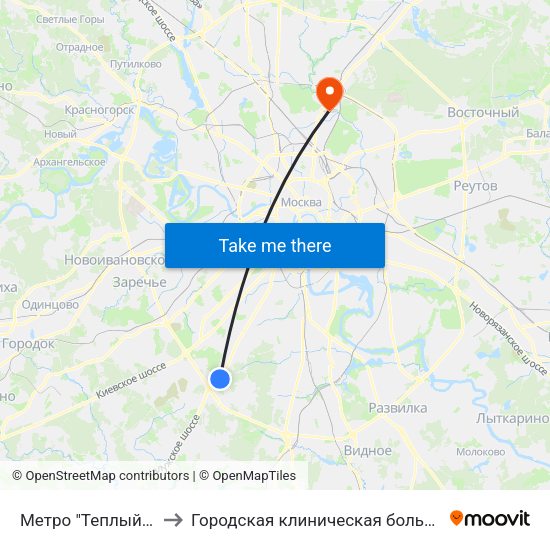 Метро "Теплый Стан" to Городская клиническая больница №40 map