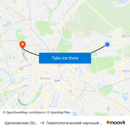 Щелковская (Schelkovskaya) to Гематологический научный центр Минздрава РФ map