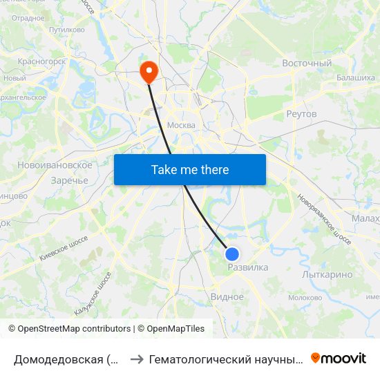 Домодедовская (Domodedovskaya) to Гематологический научный центр Минздрава РФ map