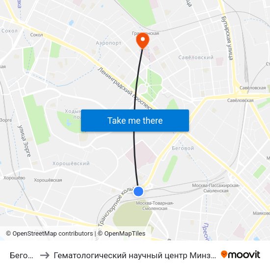Беговая to Гематологический научный центр Минздрава РФ map