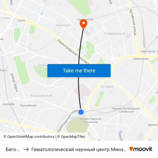 Беговая to Гематологический научный центр Минздрава РФ map