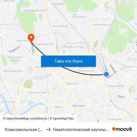 Комсомольская (Komsomolskaya) to Гематологический научный центр Минздрава РФ map