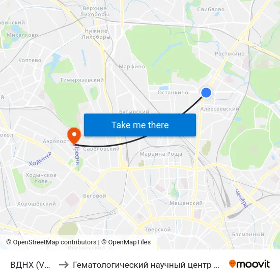 ВДНХ (VDNKh) to Гематологический научный центр Минздрава РФ map