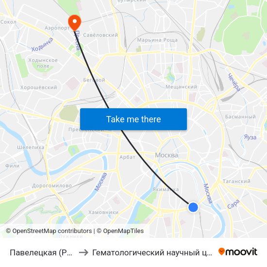 Павелецкая (Paveletskaya) to Гематологический научный центр Минздрава РФ map