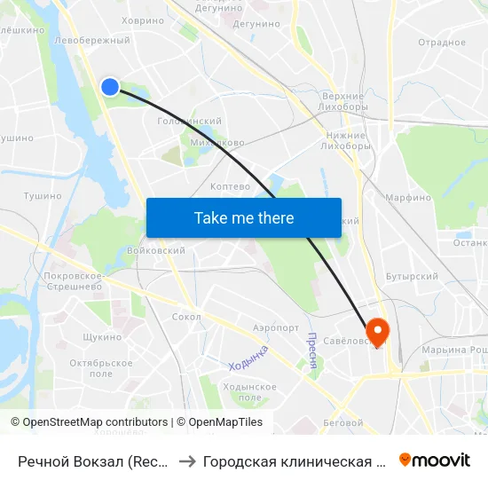 Речной Вокзал (Rechnoy Vokzal) to Городская клиническая больница №24 map