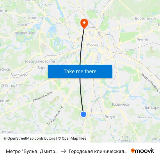 Метро "Бульв. Дмитрия Донского" to Городская клиническая больница №24 map