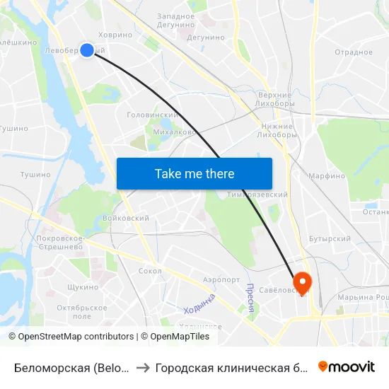 Беломорская (Belomorskaya) to Городская клиническая больница №24 map