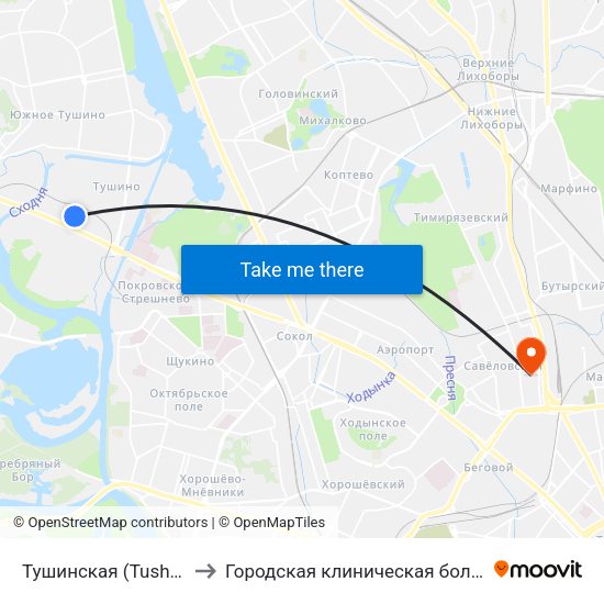 Тушинская (Tushinskaya) to Городская клиническая больница №24 map