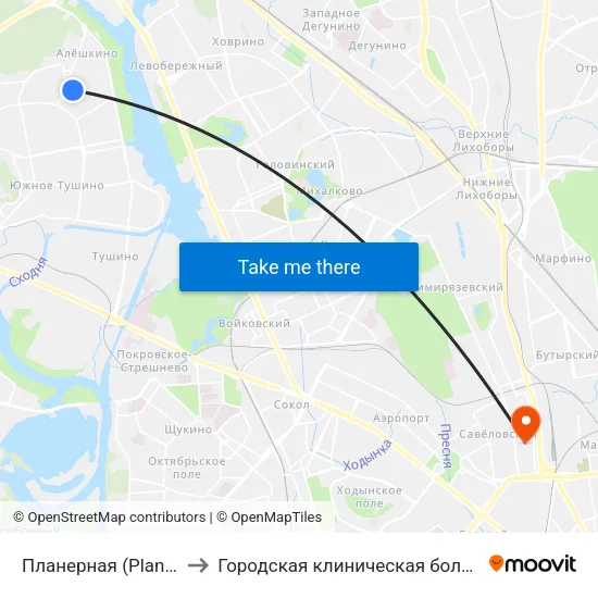 Планерная (Planernaya) to Городская клиническая больница №24 map