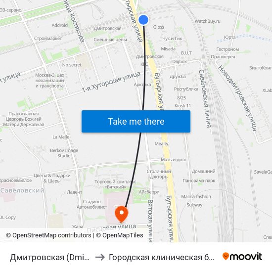 Дмитровская (Dmitrovskaya) to Городская клиническая больница №24 map