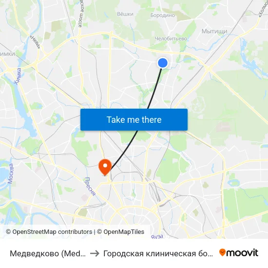 Медведково (Medvedkovo) to Городская клиническая больница №24 map