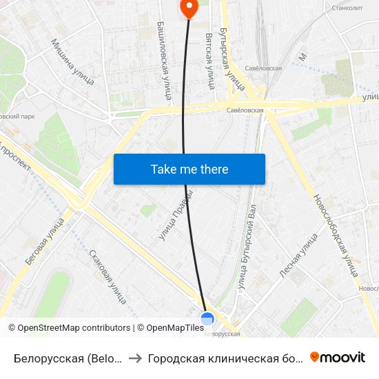 Белорусская (Belorusskaya) to Городская клиническая больница №24 map