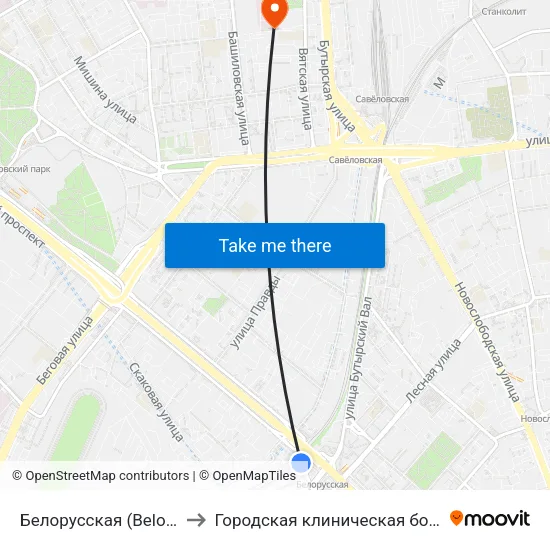 Белорусская (Belorusskaya) to Городская клиническая больница №24 map