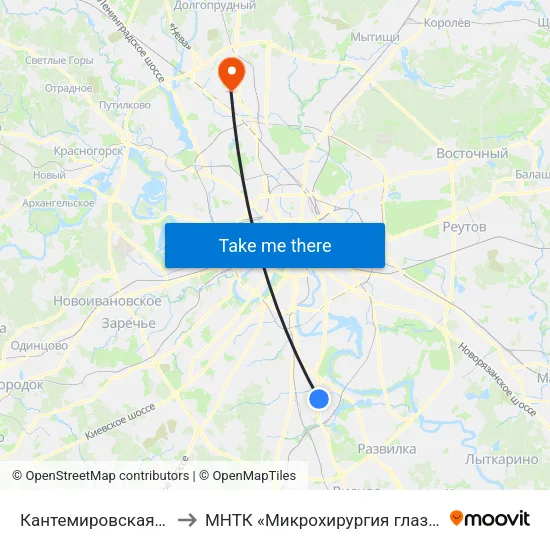 Кантемировская (Kantemirovskaya) to МНТК «Микрохирургия глаза» им. акад. С. Н. Фёдорова map