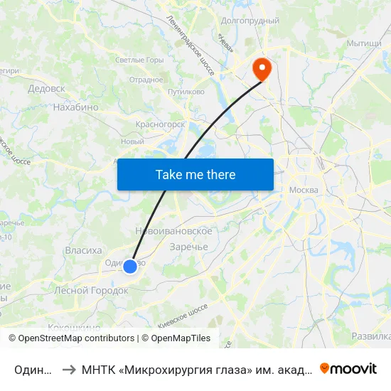 Одинцово to МНТК «Микрохирургия глаза» им. акад. С. Н. Фёдорова map