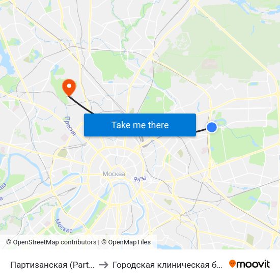 Партизанская (Partizanskaya) to Городская клиническая больница №50 map