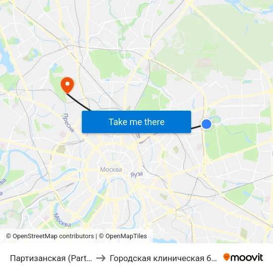 Партизанская (Partizanskaya) to Городская клиническая больница №50 map