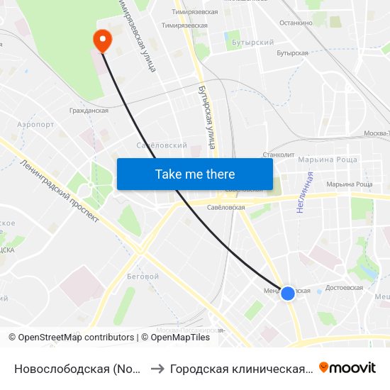Новослободская (Novoslobodskaya) to Городская клиническая больница №50 map