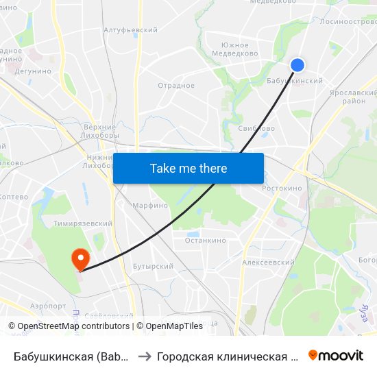 Бабушкинская (Babushkinskaya) to Городская клиническая больница №50 map