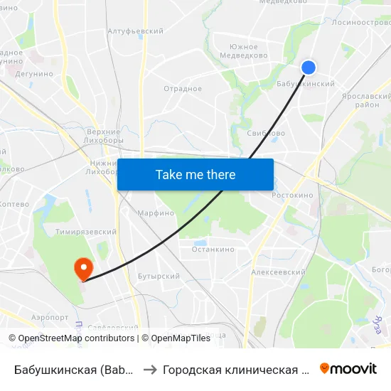 Бабушкинская (Babushkinskaya) to Городская клиническая больница №50 map