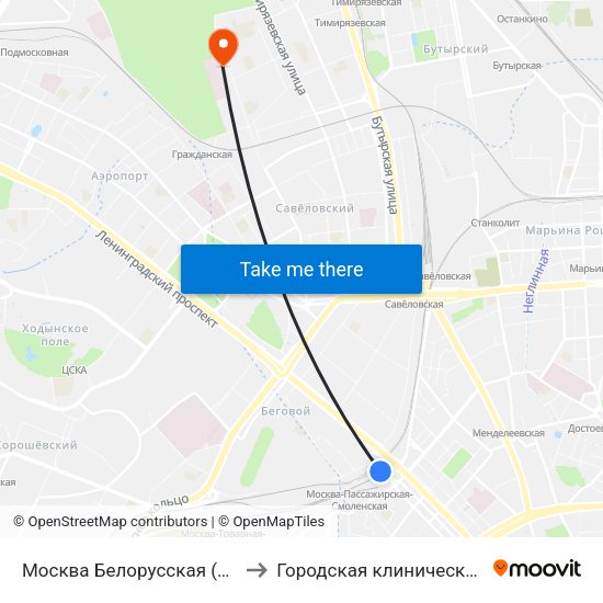 Москва Белорусская (Belorussky Station) to Городская клиническая больница №50 map